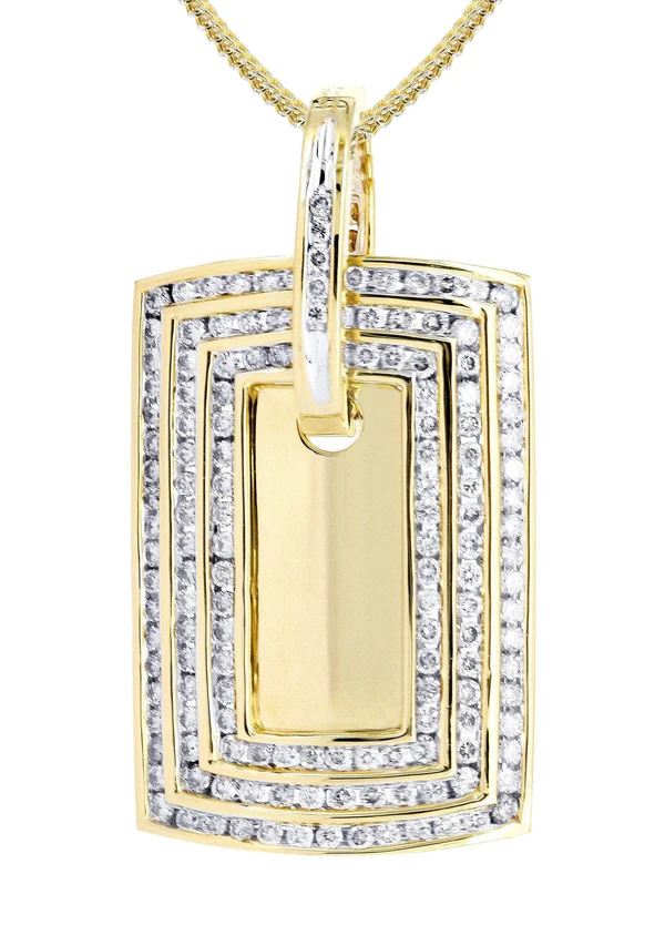 14K Yellow Gold Dog Tag Diamond Necklace 2