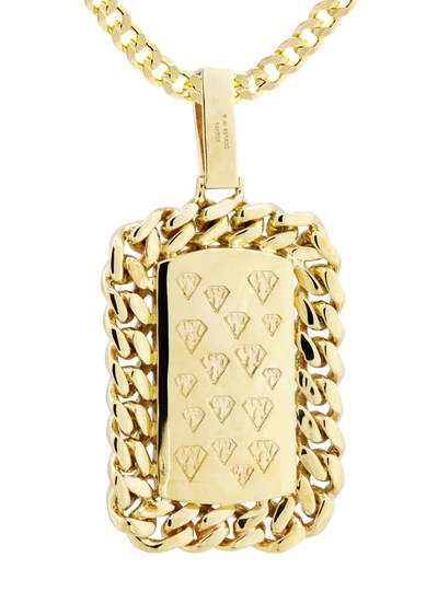 14K Yellow Gold Dog Tag Diamond Necklace 3