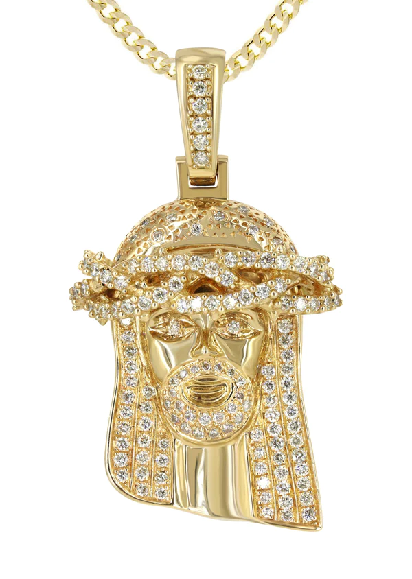 14K Yellow Gold Jesus Head Diamond Necklace 3 Carats 2