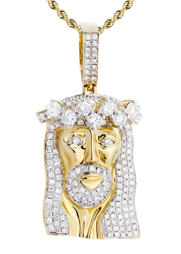 14K Yellow Gold Jesus Head Diamond Necklace 5.85 Carats 2