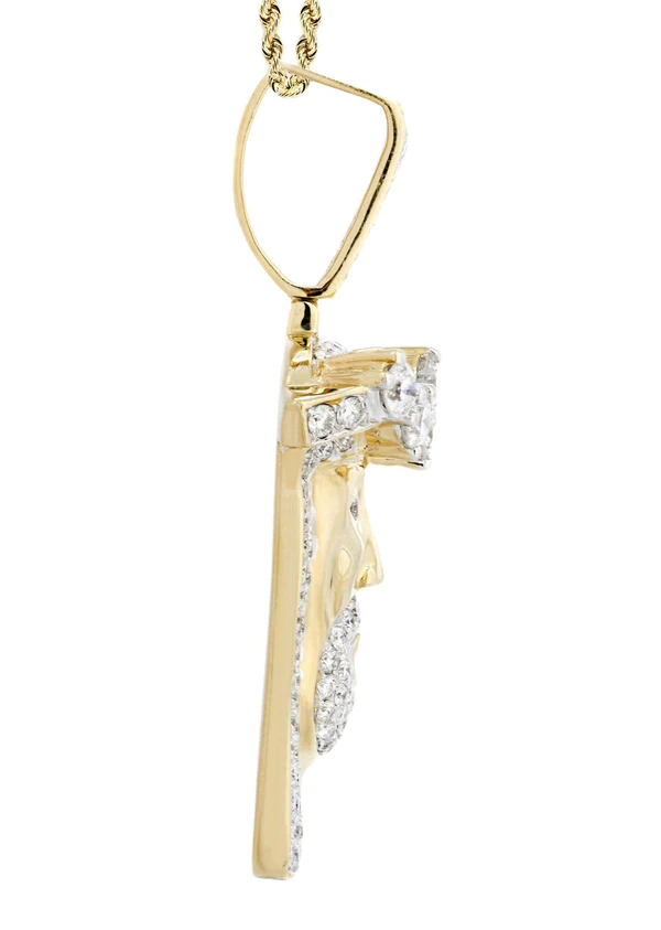 14K Yellow Gold Jesus Head Diamond Necklace 5.85 Carats 4