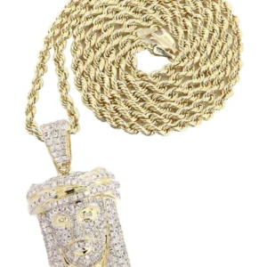 14K Yellow Gold Jesus Head Diamond Necklace | 2.08 Carats