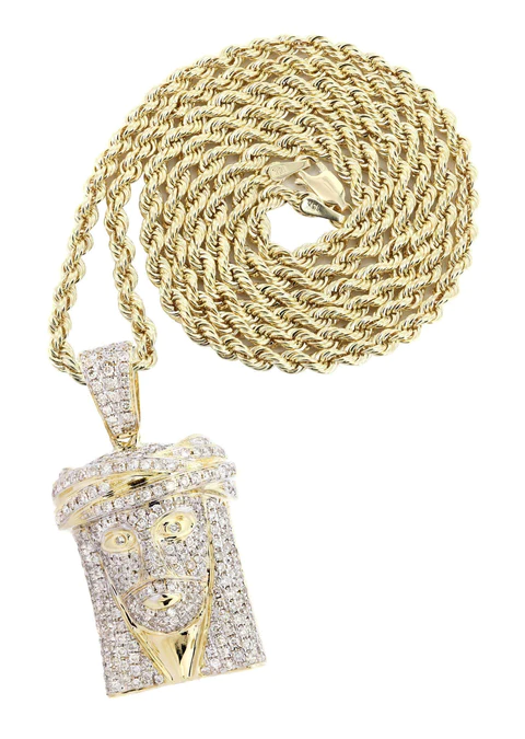14K Yellow Gold Jesus Head Diamond Necklace49