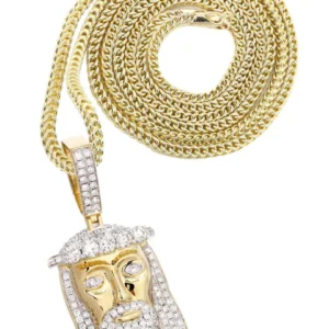 14K Yellow Gold Jesus Head Diamond Necklace | 3.45 Carats