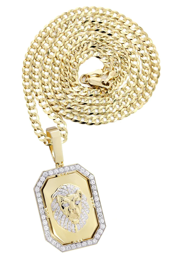 14K Yellow Gold Lion Dog Tag Diamond Necklace 1