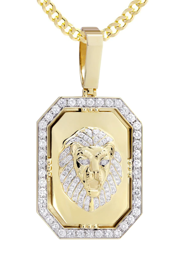 14K Yellow Gold Lion Dog Tag Diamond Necklace 2