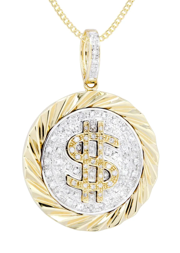 14K Yellow Gold Money Sign Diamond Necklace 2