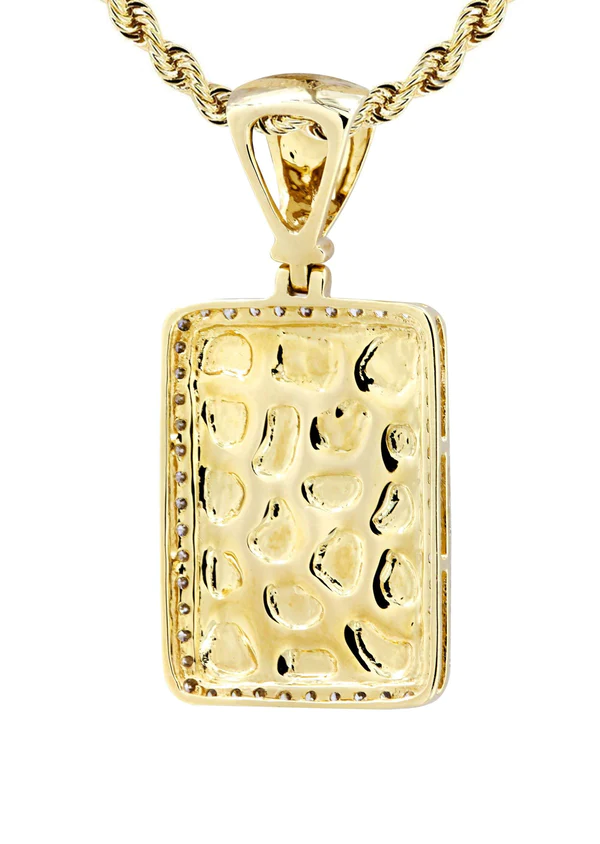 14K Yellow Gold Nugget Dog Tag Diamond Necklace 3