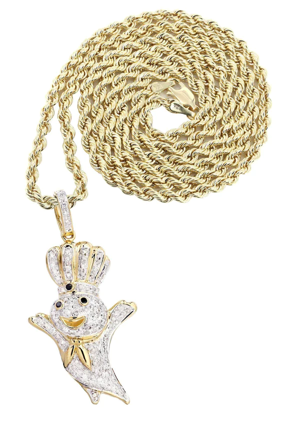 14K Yellow Gold Pillsbury Boy Diamond Necklace 0.79 Carats 1