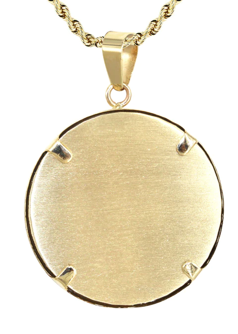 14K Yellow Gold Round Picture Pendant Necklace 3