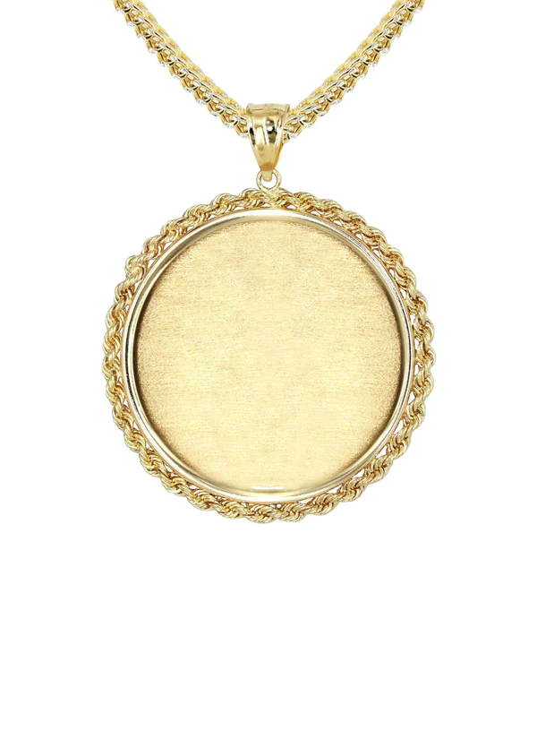 14K Yellow Gold Round Rope Link Picture Pendant Necklace 2