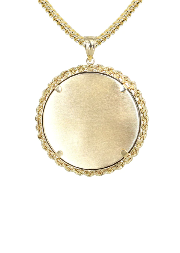 14K Yellow Gold Round Rope Link Picture Pendant Necklace 3