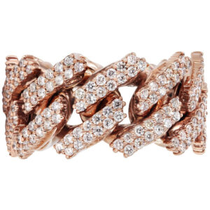 14K Rose And White Gold Diamond Cuban Link Ring | 4.00 Carats