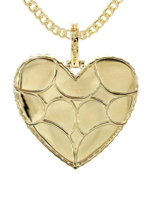 Diamond 10K Yellow Gold Large Heart Picture Pendant Necklace 3