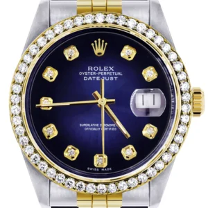 Diamond Gold Rolex Watch For Men 16233 | 36Mm | Blue Dial | Jubilee Band