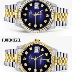 Diamond Gold Rolex Watch For Men 16233 | 36Mm | Blue Dial | Jubilee Band