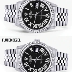 Diamond Mens Rolex Datejust Watch 16200 | 36Mm | Black Roman Numeral Dial | Jubilee Band