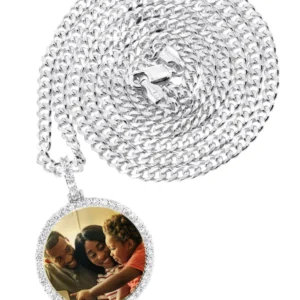 Full Diamond 10K White Gold Small Round Picture Pendant Necklace | 1.45 Carats | Appx. 16 Grams