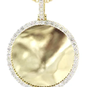 Full Diamond 10K Yellow Gold Large Round Picture Pendant Necklace | 2.67 Carats | Appx. 22 Grams