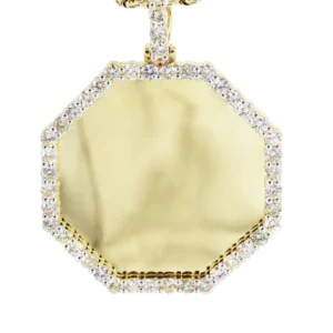 Full Diamond 10K Yellow Gold Medium Octagon Picture Pendant Necklace | 2.23 Carats | Appx. 20 Grams