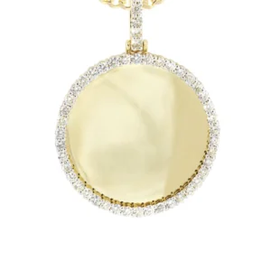 Full Diamond 10K Yellow Gold Small Round Picture Pendant Necklace | 1.45 Carats | Appx. 16 Grams