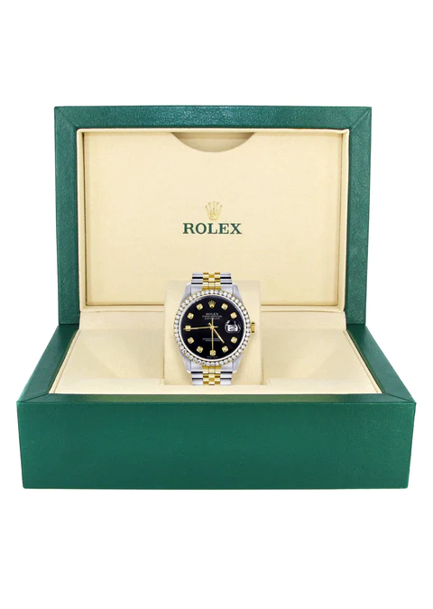 Gold Rolex Datejust Watch 16233 for Men 36Mm Black Dial Jubilee Band 8
