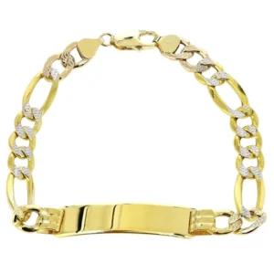 Hollow ID Pave Figaro Bracelet 10K/14K Yellow Gold