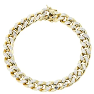 Hollow Mens Diamond Cut Miami Cuban Link Bracelet 10K Gold