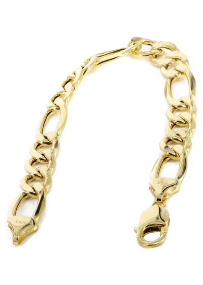 Hollow Mens Figaro Bracelet 10K Yellow Gold2