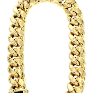Hollow Mens Miami Cuban Link Bracelet 10K Yellow Gold
