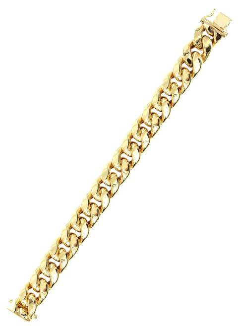 Hollow Mens Miami Cuban Link Bracelet 10K Yellow Gold3