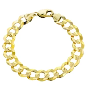Solid Mens Cuban Curb Link Bracelet 10K Yellow Gold