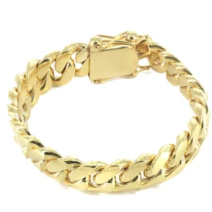 Solid Mens Miami Cuban Link Bracelet 10K Yellow Gold