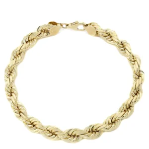Solid Mens Rope Bracelet 10K Yellow Gold