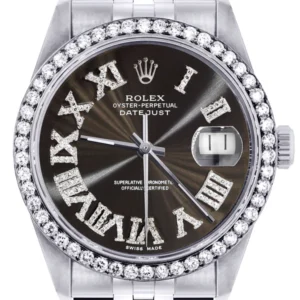 Diamond Mens Rolex Datejust Watch 16200 | 36Mm | Custom Dark Brown Roman Numeral Dial | Jubilee Band