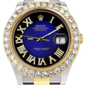 Rolex Datejust II Watch | 41 MM | 18K Yellow Gold & Stainless Steel | Custom Blue/Black Roman Dial | Oyster Band