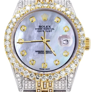 Iced Out Rolex Datejust 36 MM | Two Tone | 10 Carats of Diamonds | Mother of Pearl Diamond Dial