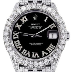Diamond Iced Out Rolex Datejust 41 | 25 Carats Of Diamonds | Custom Black Roman Diamond Dial | Jubilee Band