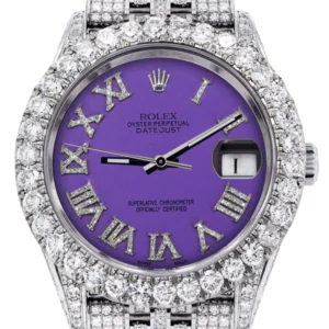 Diamond Iced Out Rolex Datejust 41 | 25 Carats Of Diamonds | Custom Purple Roman Diamond Dial | Jubilee Band