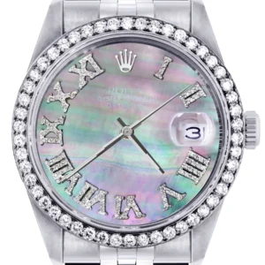 Diamond Mens Rolex Datejust Watch 16200 | 36Mm | Dark Mother Of Pearl Dial | Roman Numeral | Jubilee Band