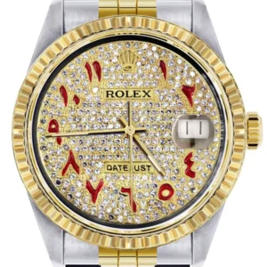 Mens Rolex Datejust Watch 16233 Two Tone | Fluted Bezel | 36Mm | Diamond Red Arabic Numeral | Jubilee Band