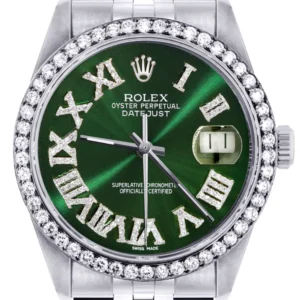 Womens Rolex Datejust Watch 16200 | 36Mm | Custom Green Roman Numeral Dial | Jubilee Band