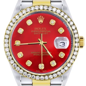 Gold & Steel Rolex Datejust Watch 16233 for Men | 36Mm | Diamond Red Mother Of Pearl Dial | Oyster Band