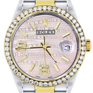 Gold & Steel Rolex Datejust Watch 16233 for Men | 36Mm | Custom Diamond Pink Dial | Oyster Band