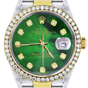 Diamond Rolex Datejust for Men 16233 Two Tone | 36MM | Green Diamond Mother Of Pearl Dial | Oyster Band