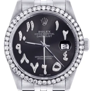Diamond Mens Rolex Datejust Watch 16200 | 36 MM | Custom Arabic Diamond Dial | Jubilee Band | Diamond Bezel