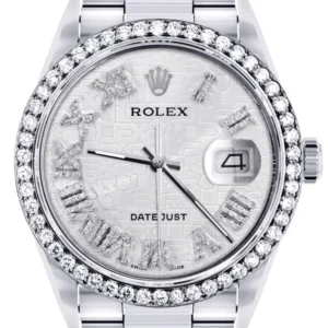 Diamond Mens Rolex Datejust Watch 16200 | 36Mm | Diamond Rolex Textured Roman Numeral Dial | Oyster Band