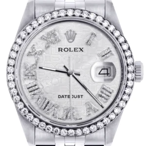 Diamond Mens Rolex Datejust Watch 16200 | 36Mm | Diamond Rolex Textured Roman Numeral Dial | Jubilee Band