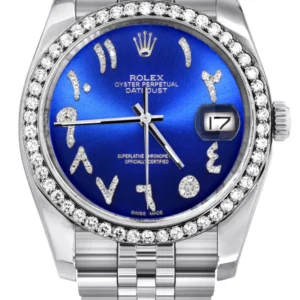 116200 | Hidden Clasp | Diamond Rolex Datejust Watch | 36Mm | Royal Blue Arabic Diamond Dial | Jubilee Band