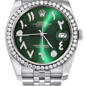 116200 | Hidden Clasp | Diamond Rolex Datejust Watch | 36Mm | Green Arabic Diamond Dial | Jubilee Band